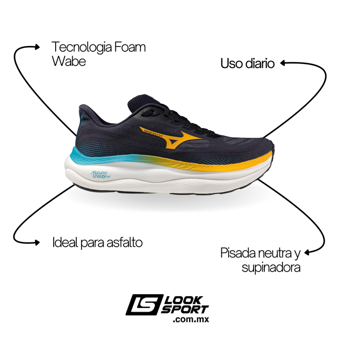 Tenis MIZUNO Wabe Sky 9 Hombre Negro Running