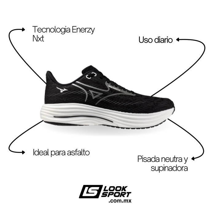 Tenis MIZUNO Wave Rider 29 Hombre Negro Running