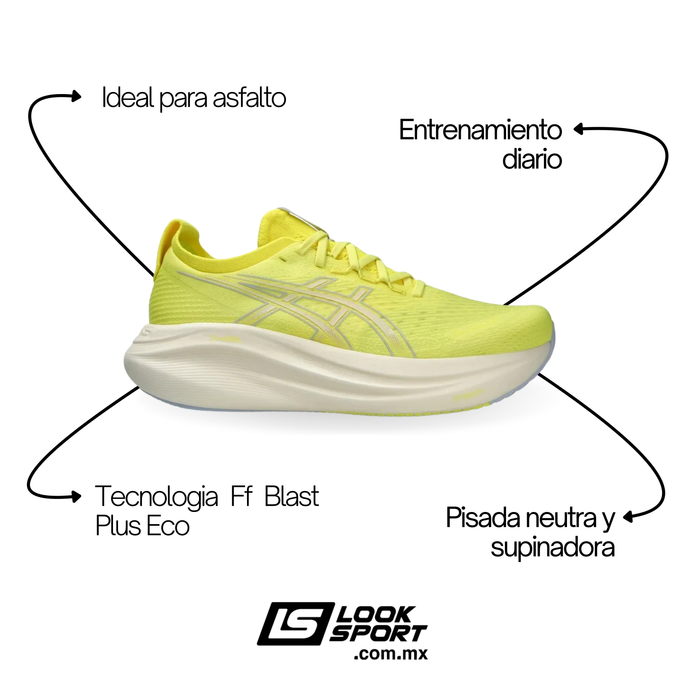 Tenis ASICS Gel Nimbus 27 Hombre Amarillo Running