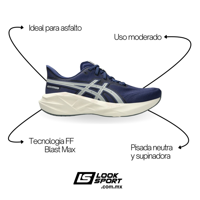 Tenis ASICS Novablast 5 Hombre Azul Running S/STOCK PLNC