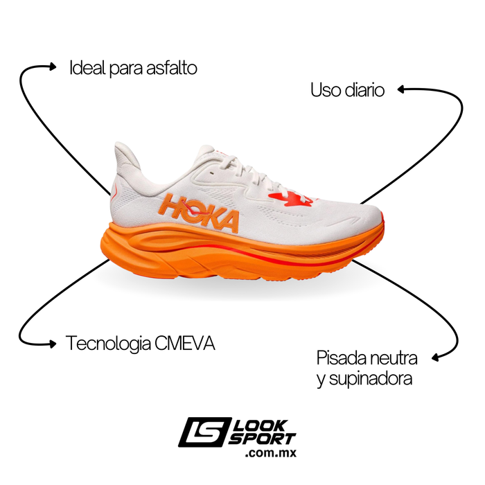 Tenis HOKA Clifton 10 Hombre Blanco Running