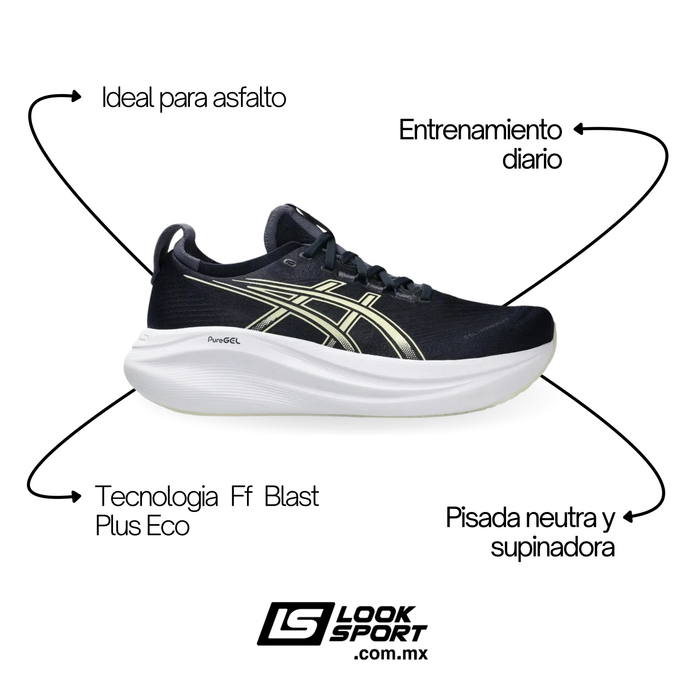 Tenis ASICS Gel Nimbus 27 Hombre Negro Running