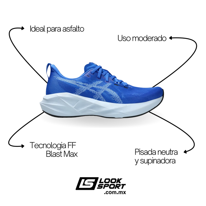Tenis ASICS Novablast 5 Hombre Azul Running S/STOCK PLNC