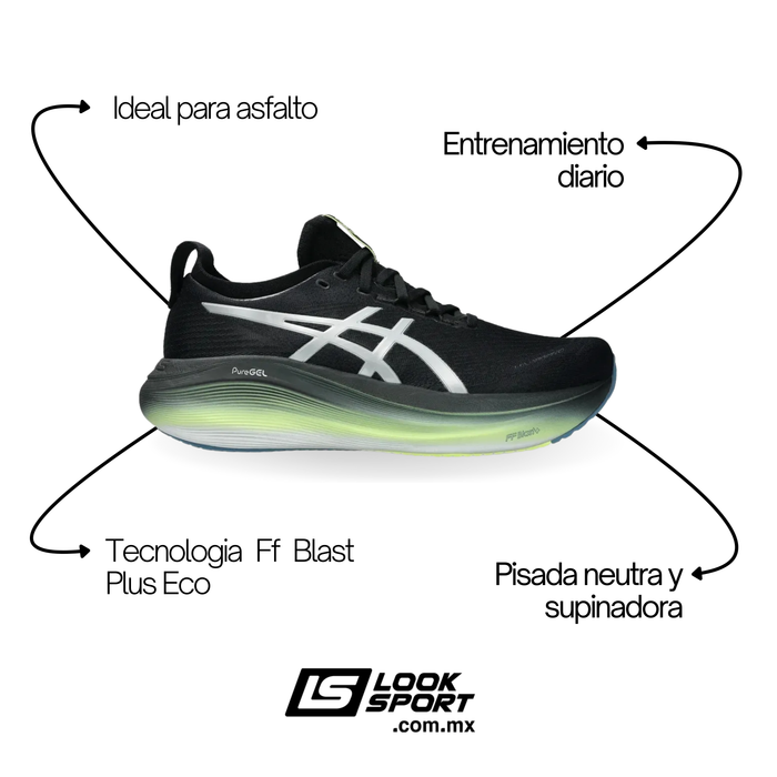 Tenis ASICS Gel Nimbus 27 Hombre Negro Running